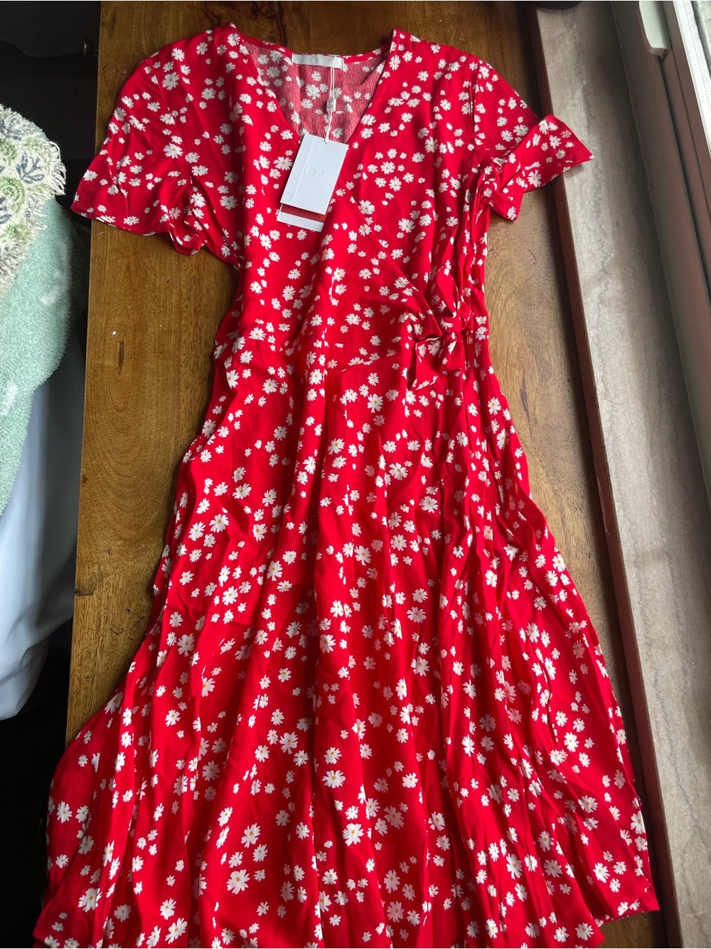NWT Boutique Red Floral Mini Wrap Dress Modest Summer Dress